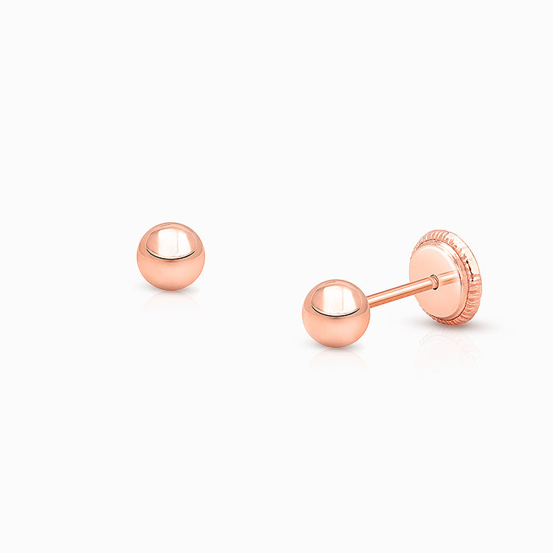 3mm CZ Round Studs, Christening/Baptism Baby/Children’s Earrings, Screw Back – 14K Rose Gold