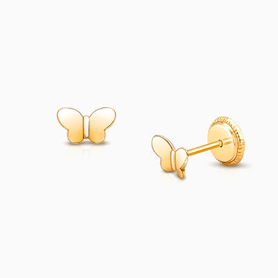 Curly Butterfly, Clear Pavé CZ Baby/Children’s Earrings, Screw Back – 14K Gold
