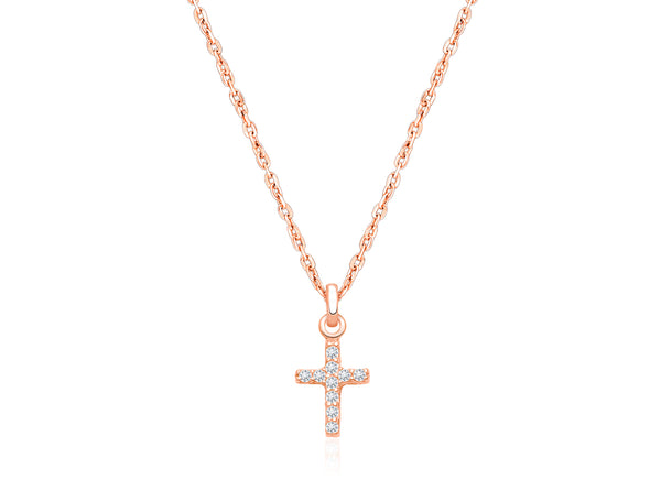 Miraculous Cross, Modern Pavé CZ Children’s Necklace for Boys – 14K Rose Gold