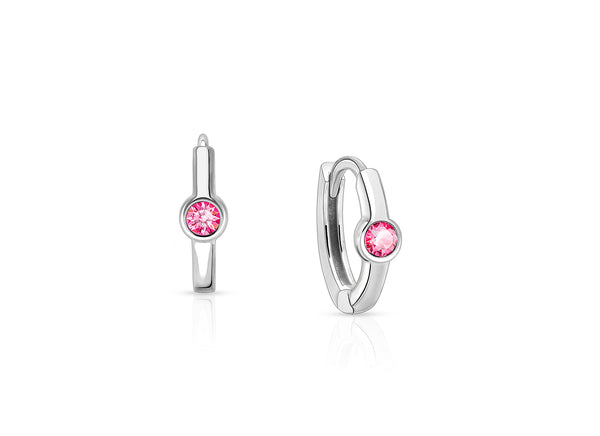 October Birthstone 9mm Huggie Hoops, Swarovski® Crystal Baby/Children’s Earrings – Sterling Silver