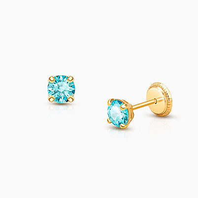 Simple Cross Dangle, Clear CZ Teen’s Earrings, Screw Back – 14K Gold