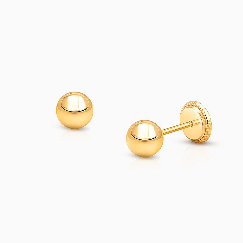 4mm Classic Round Studs, First Holy Communion Children’s Earrings, Screw Back – 14K Gold