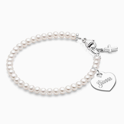 3mm Tiny Blessings Beads, Christening/Baptism Baby/Children’s Beaded Bracelet for Girls (INCLUDES Engraved Charm) – Sterling Silver