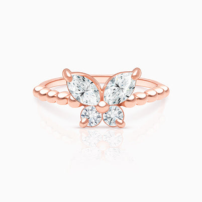 Curly Butterfly, Clear Pavé CZ Baby/Children’s Earrings, Screw Back – 14K Rose Gold