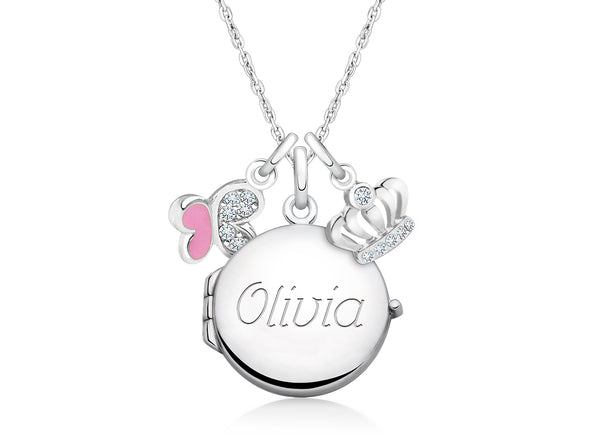Round Locket “Design Your Own” Teen’s Necklace for Girls (50+ Optional Charms & FREE Engraving) – Sterling Silver
