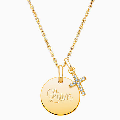 14K Gold Baby Round, Christening/Baptism Engraved Children’s Necklace for Boys (FREE Personalization) – 14K Gold
