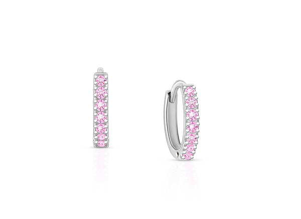Timeless Pavé Pink CZ 9mm Huggie Hoops, Baby/Children’s Earrings – Sterling Silver