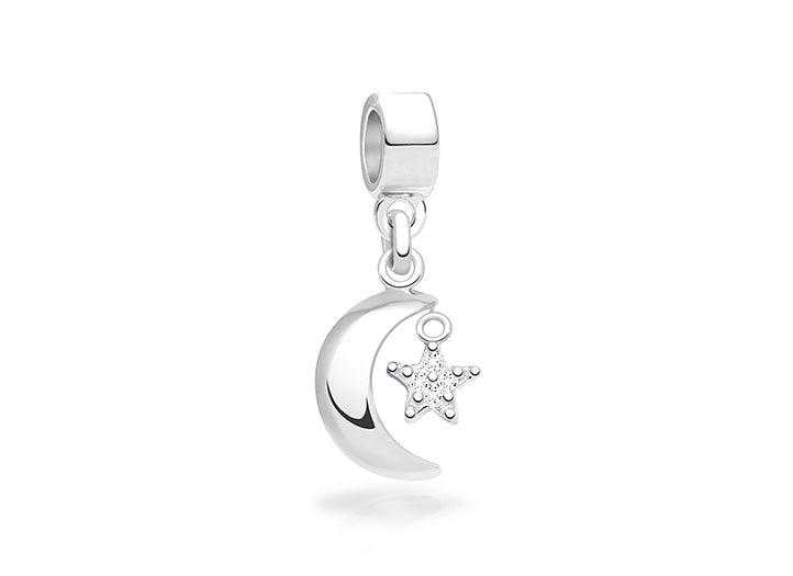 To the Moon & Back, Sterling Silver Clear Pavé CZ Star & Moon – Children’s Adoré™ Dangle Charm