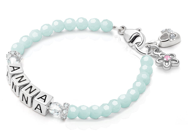 tB® Signature Crystal™ Trademark Blue Baby/Children’s Name Bracelet for Girls – Sterling Silver