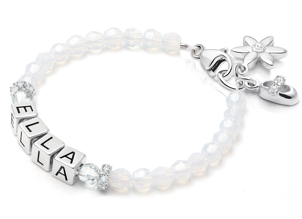 tB® Signature Crystal™ White Opal Baby/Children’s Name Bracelet for Girls – Sterling Silver