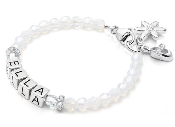 tB® Signature Crystal™ White Opal Baby/Children’s Name Bracelet for Girls – Sterling Silver