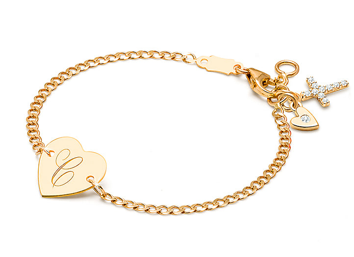 Heart of Gold, Christening/Baptism Baby/Children’s Engraved ID Bracelet for Girls – 14K Gold
