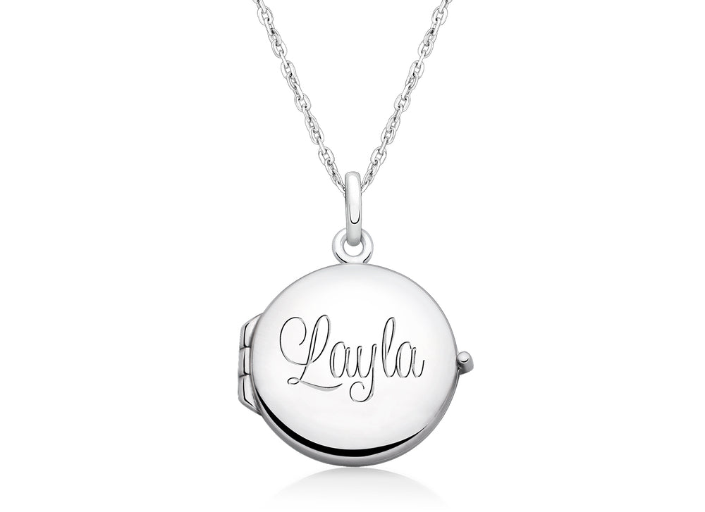 Round Locket, Engraved Communion Children’s Necklace for Girls (FREE Personalization) – Sterling Silver