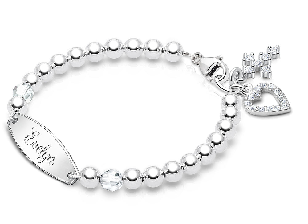 Tiny Blessings Birthstone, Christening/Baptism Baby/Children’s Engraved Bracelet for Girls – Sterling Silver