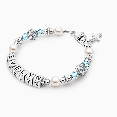 Birthstone, Christening/Baptism Baby/Children’s Name Bracelet for Girls (All 12 Birthstones Avail) – Sterling Silver