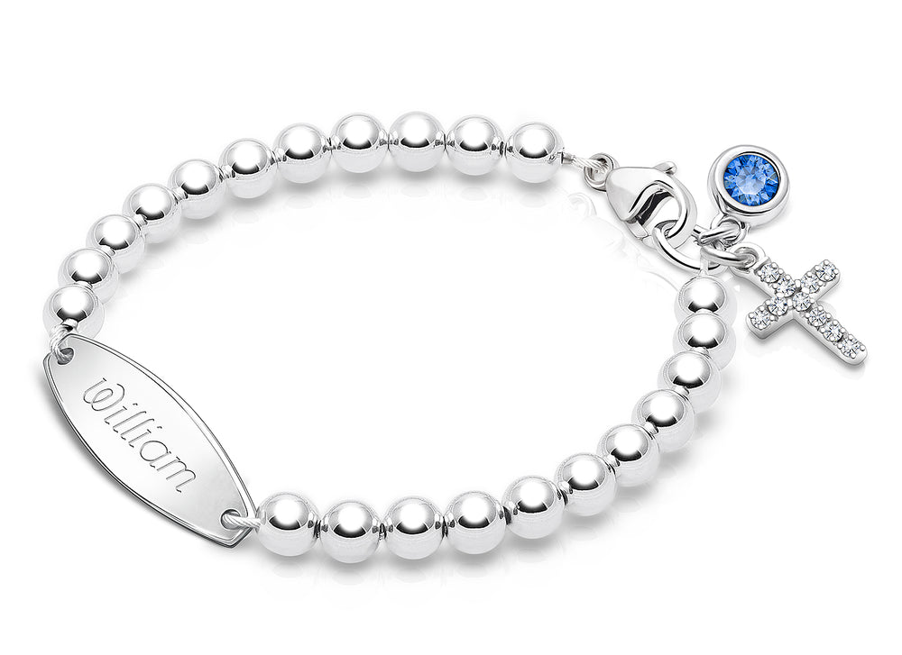 4mm Tiny Blessings Beads, Baby/Children’s Engraved Bracelet for Boys – Sterling Silver