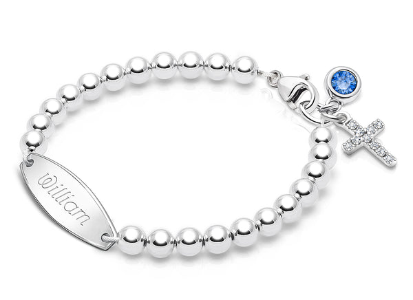 4mm Tiny Blessings Beads, Baby/Children’s Engraved Bracelet for Boys – Sterling Silver