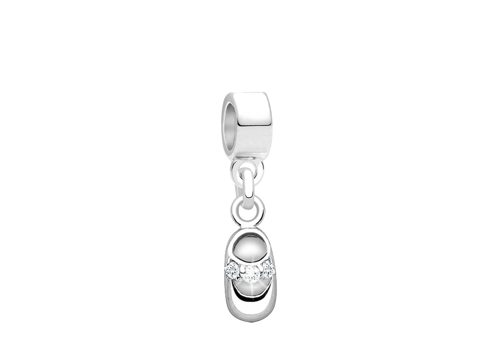 Baby Steps, Sterling Silver Baby Shoe with CZ’s – Children’s Adoré™ Dangle Charm