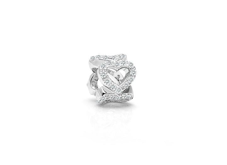 Infinite Love, Sterling Silver and Clear Pavé CZ’s Hearts Rondel – Children’s Adoré™ Charm