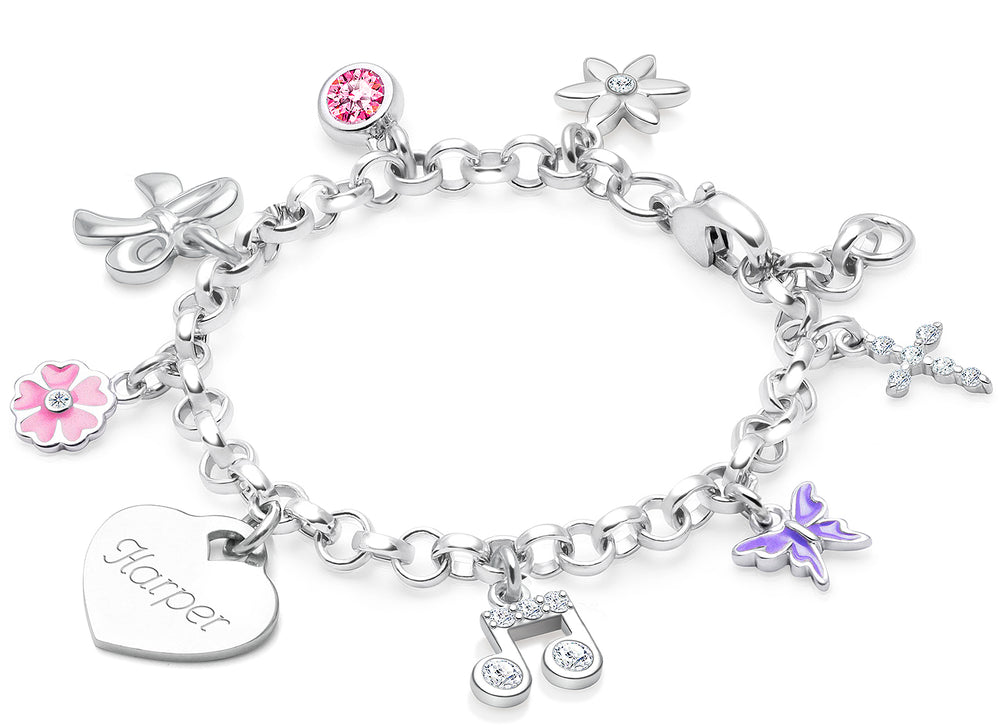 Design Your Own Teen’s Classic Charm Bracelet for Girls (Includes Engraved Charm) – Sterling Silver