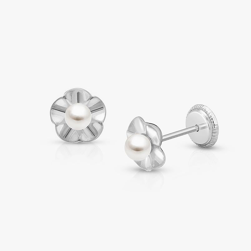 February Birthstone Studs, 4mm Swarovski® Crystal Baby/Children’s Earrings, Screw Back – 14K White Gold