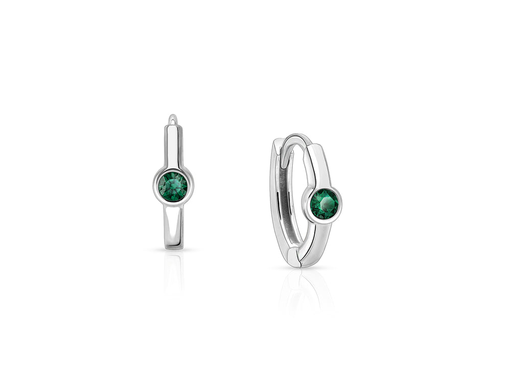 May Birthstone 9mm Huggie Hoops, Swarovski® Crystal Baby/Children’s Earrings – Sterling Silver