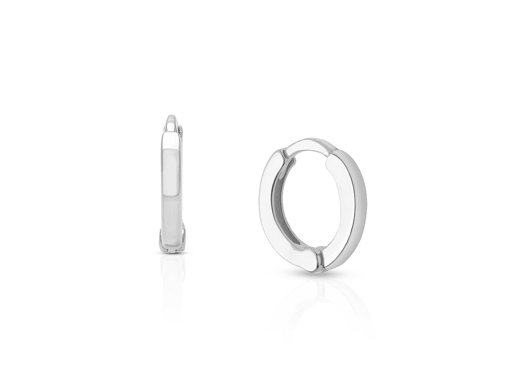 9mm Modern Huggie Hoops, First Holy Communion Children’s Earrings – 14K White Gold