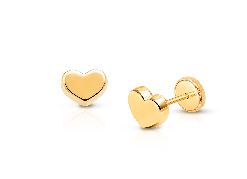 Modern Heart, First Holy Communion Children’s Earrings, Screw Back – 14K Gold
