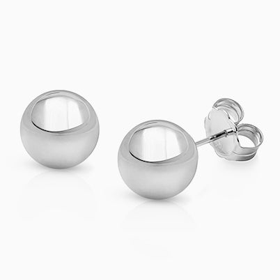 8mm Classic Round Studs, Teen’s Earrings, Friction Back – 14K White Gold