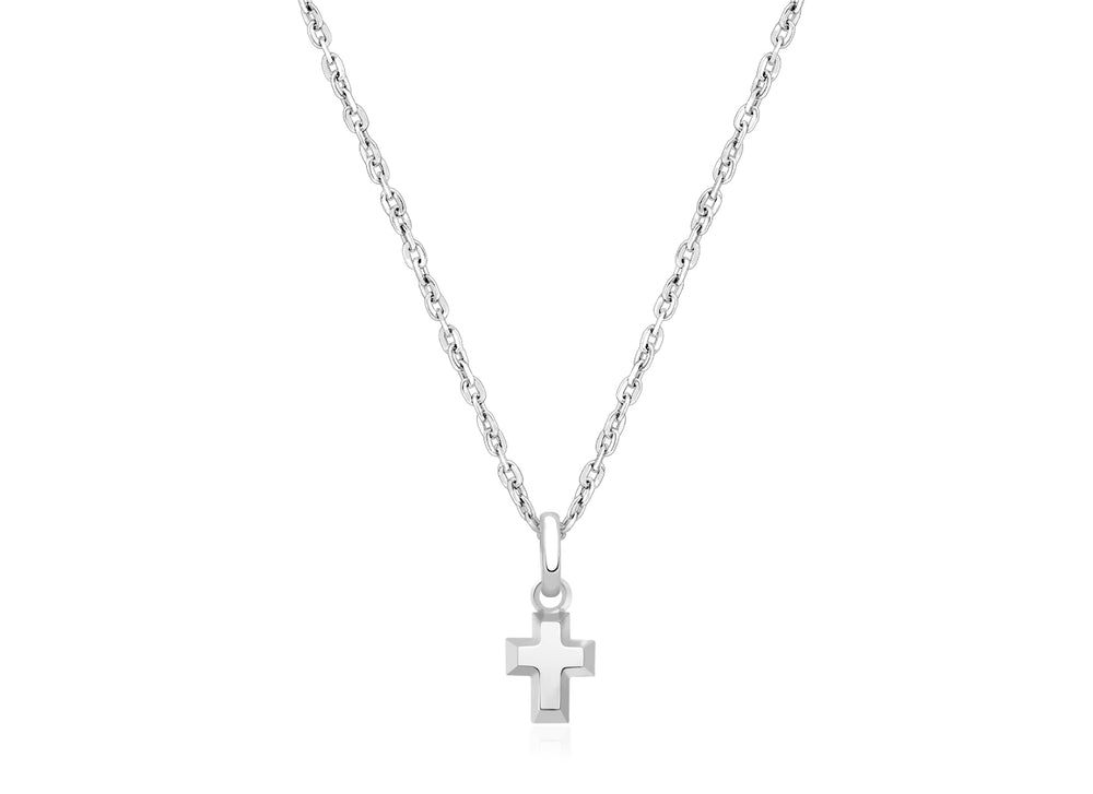 Simple Cross, Teeny Tiny Communion Children’s Necklace for Girls – 14K White Gold