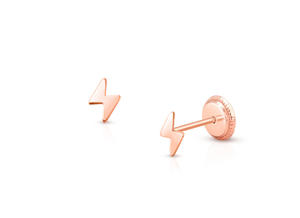 Lightning Bolt, Baby/Children’s Earrings, Screw Back – 14K Rose Gold