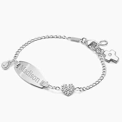 Pavé Butterfly, Baby/Children’s Engraved ID Bracelet for Girls – 14K White Gold