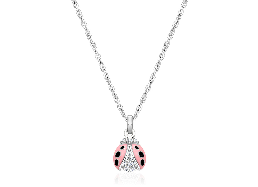 Love Bug, Children’s Pink Ladybug Necklace for Girls – Sterling Silver