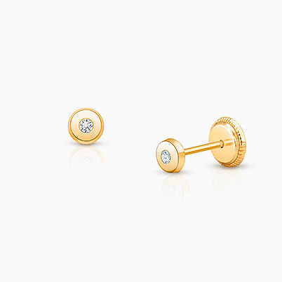 Little Darling, Teeny Tiny Dot Studs with Genuine Diamonds, Baby/Children’s Earrings, Screw Back – 14K Gold