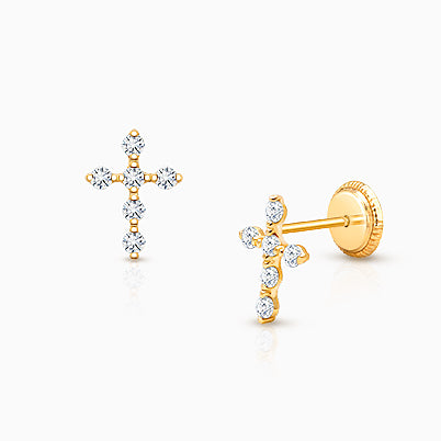 Pure Faith, Cross Duo Children’s Necklace for Girls – 14K Gold