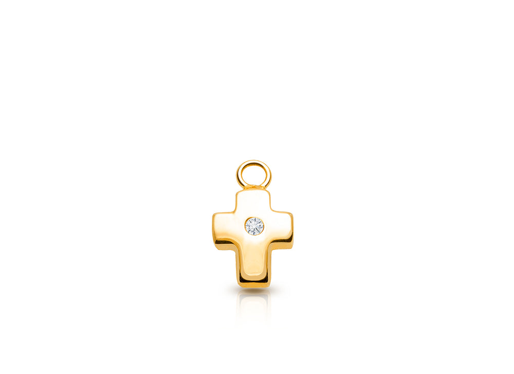 Cross – Inset Diamond Baby/Children’s Individual Charm (Add to Your Existing Bracelet or Necklace) – 14K Gold