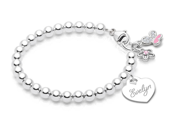 4mm Tiny Blessings Beads, Baby/Children’s Beaded Bracelet for Girls (INCLUDES Engraved Charm) – Sterling Silver