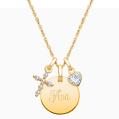 14K Gold Baby Round, Christening/Baptism Children’s Necklace for Girls (Includes Religious Charm & FREE Engraving) – 14K Gold