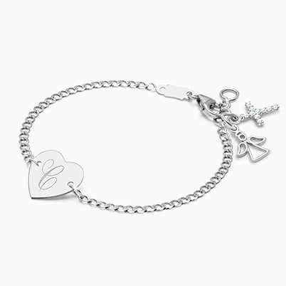 Heart of Gold, Christening/Baptism Baby/Children’s Engraved ID Bracelet for Girls – 14K White Gold