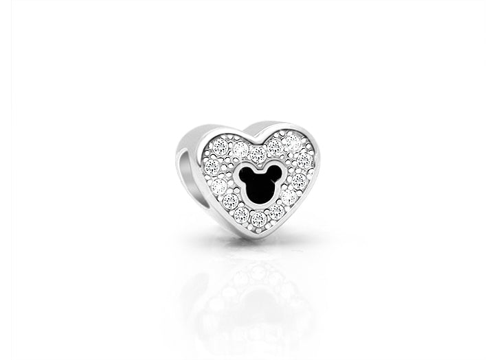 Magical Mouse, Sterling Silver CZ Heart with Mouse Center – Children’s Adoré™ Charm