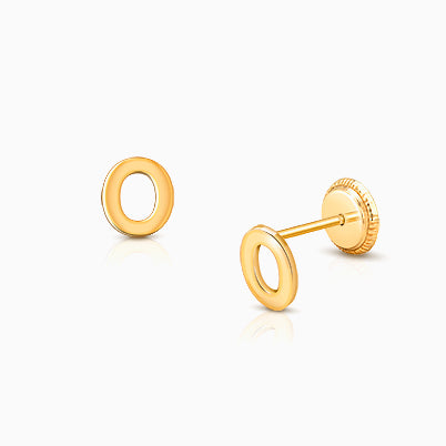‘O’ Initial Studs Personalized Baby/Children’s Earrings, Screw Back – 14K Gold