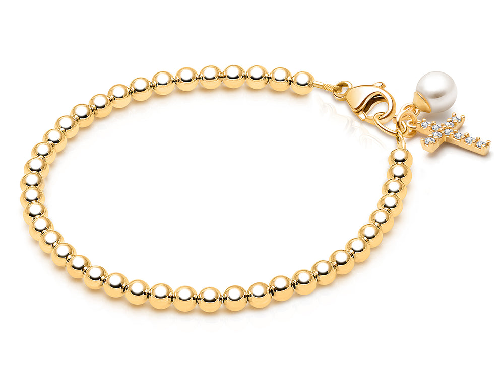 3mm Tiny Blessings Beads, Christening/Baptism Baby/Children’s Beaded Bracelet for Girls – 14K Gold