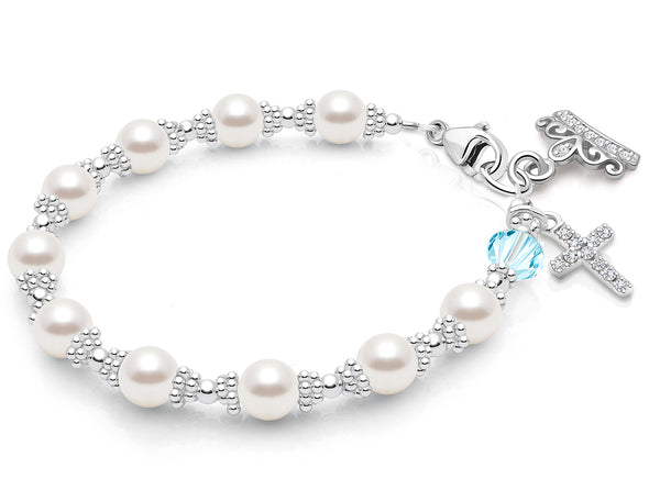 Prayerful Pearls, First Holy Communion Rosary Bracelet for Girls – Sterling Silver