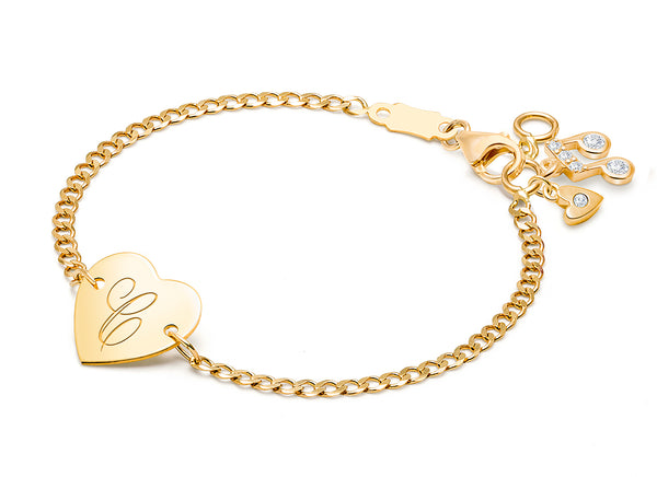 Heart of Gold, Baby/Children’s Engraved ID Bracelet for Girls – 14K Gold