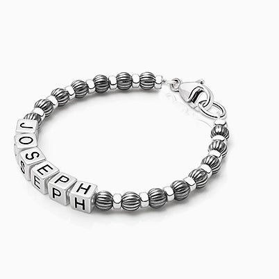 4mm Tiny Blessings Beads, Baby/Children’s Name Bracelet for Boys – Sterling Silver