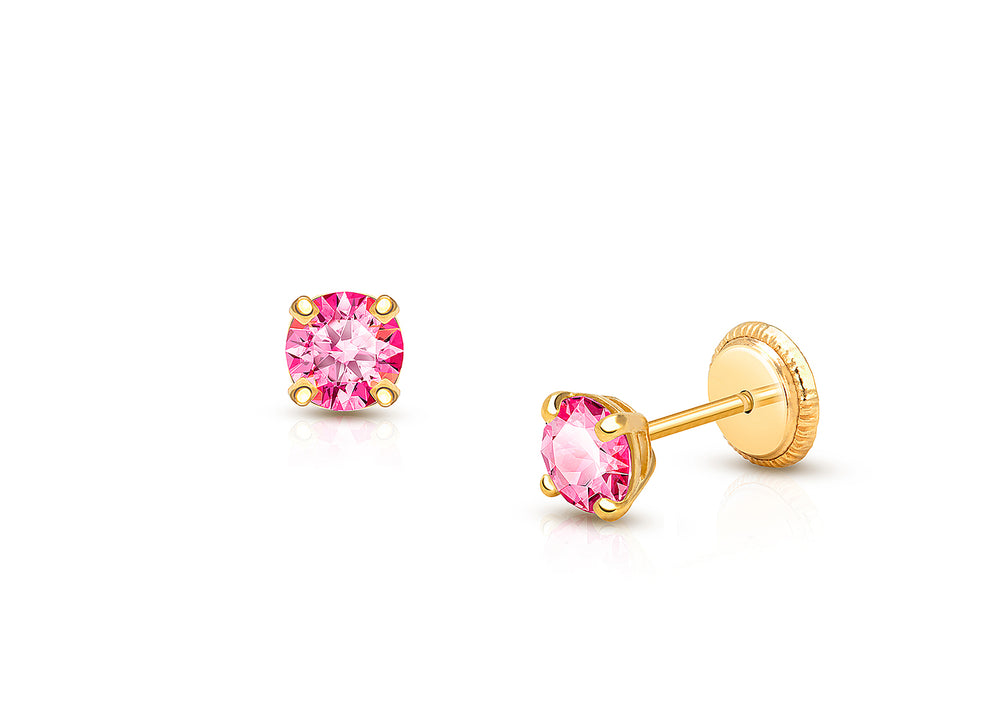 October Birthstone Studs, 4mm Swarovski® Crystal Teen’s Earrings, Screw Back – 14K Gold