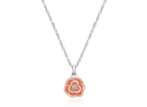 Rosabella™ Rose, Children’s 2-Tone Necklace for Girls – Sterling Silver