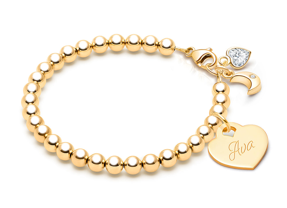 4mm Tiny Blessings Beads, Teen’s Beaded Bracelet for Girls (INCLUDES Engraved Charm) – 14K Gold