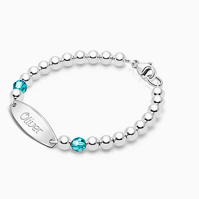 Tiny Blessings Birthstone, Baby/Children’s Engraved Bracelet for Boys – Sterling Silver