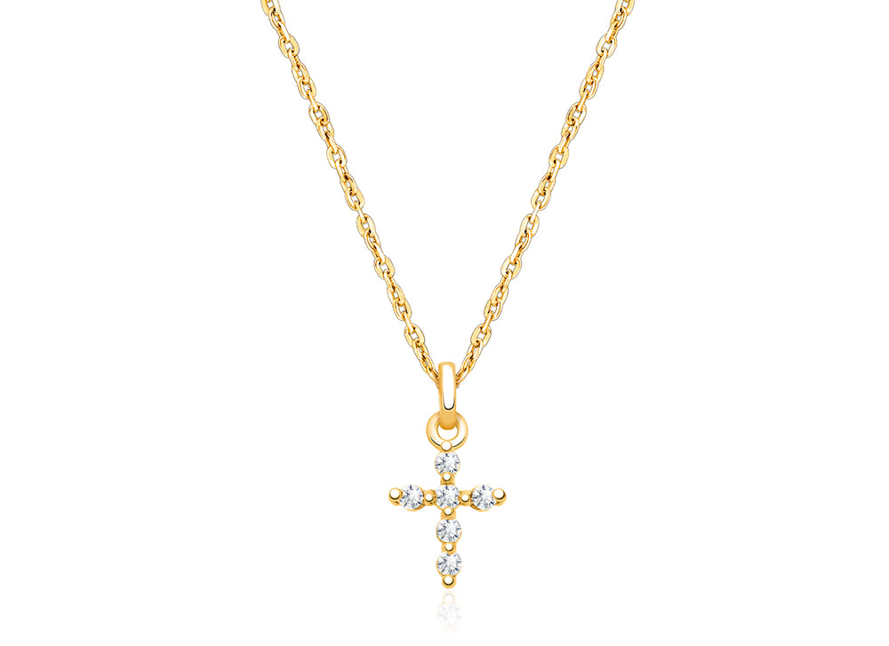 Shining Cross, Pavé CZ Communion Children’s Necklace for Girls – 14K Gold